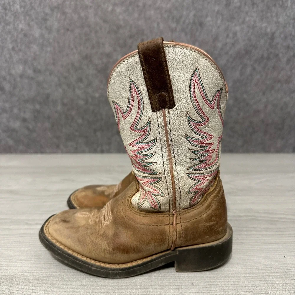 Shyanne Little Cady Boots‎ Girls Size 10 Brown White Square Toe Western Cowgirl